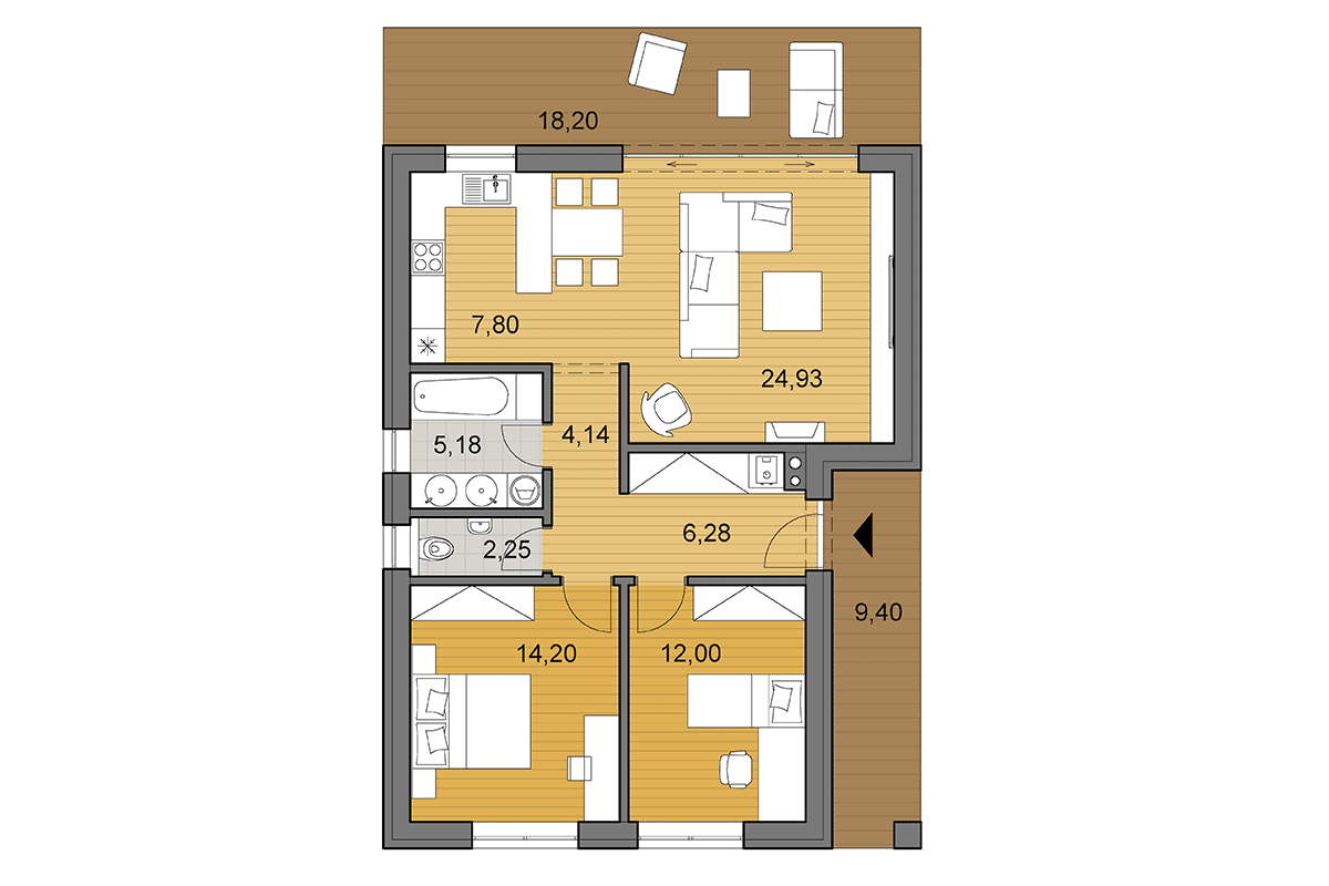 Bungalow L75 - Floor plan - Mirrored