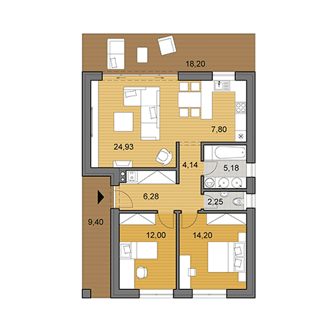 Projekt menšieho rodinného domu o ploche 76 m2