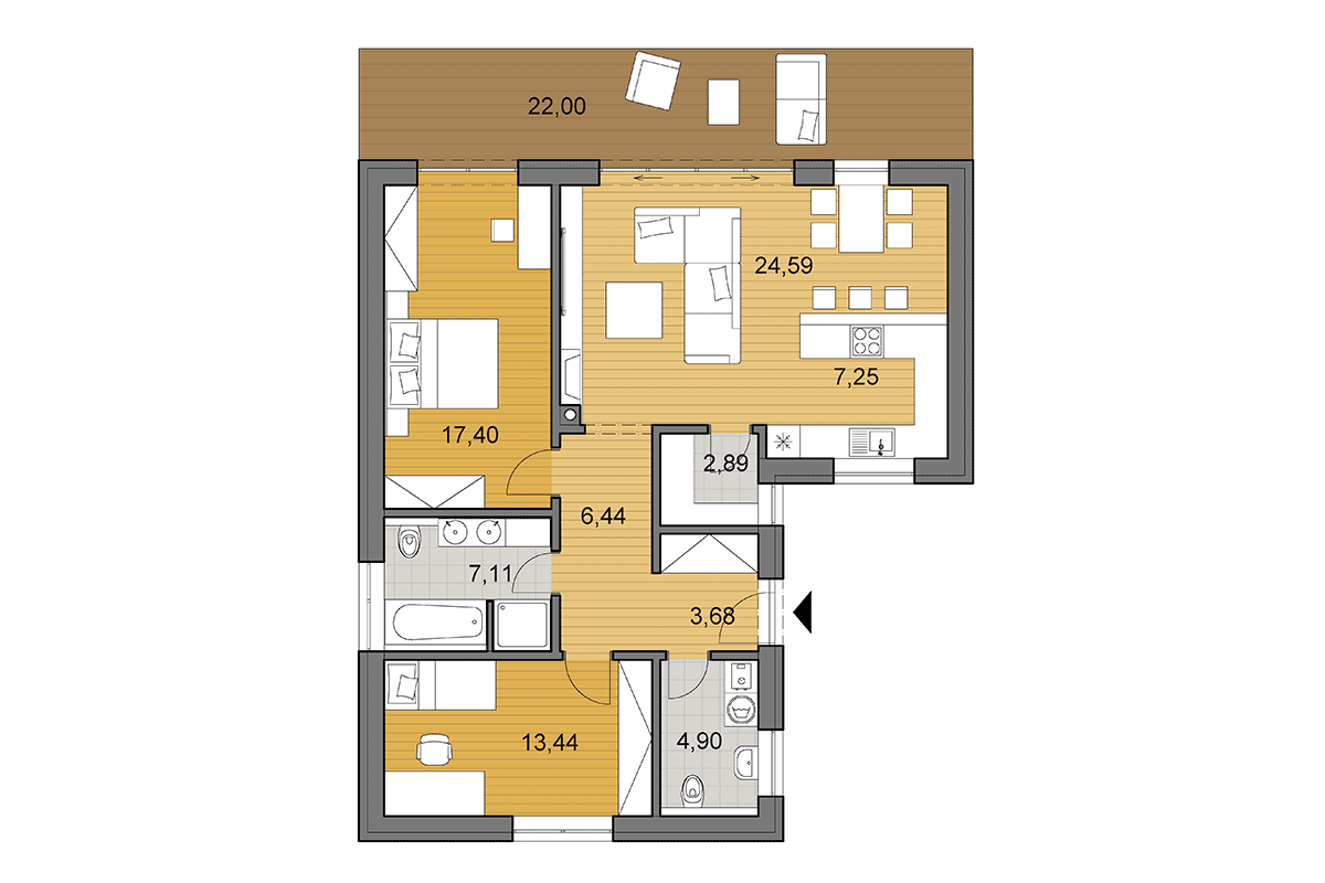 Bungalow L90 - Floor plan - Mirrored