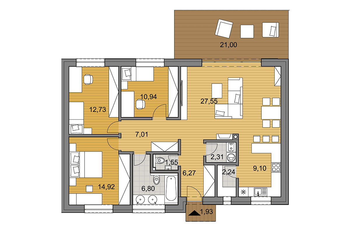 Bungalow O100 - Floor plan - Mirrored