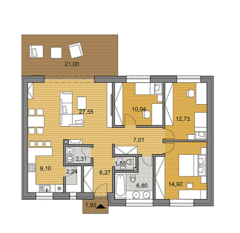 Projekt bungalovu O100 - Pôdorys