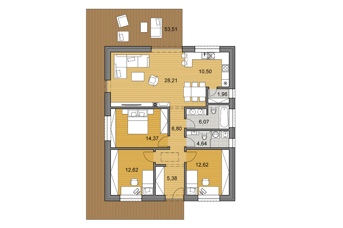 Projekt domu O103 - Pôdorys - Zrkadlený