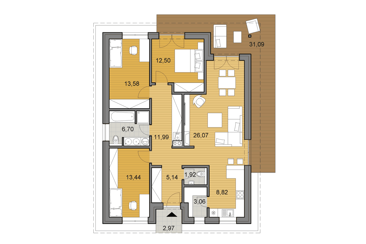 Projekt domu O105 - Pôdorys