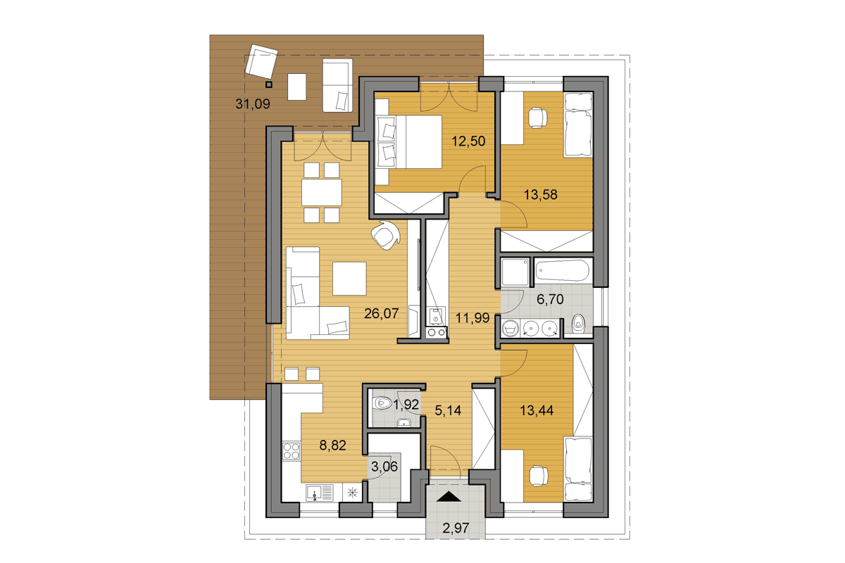 Projekt domu O105 - Pôdorys - Zrkadlený