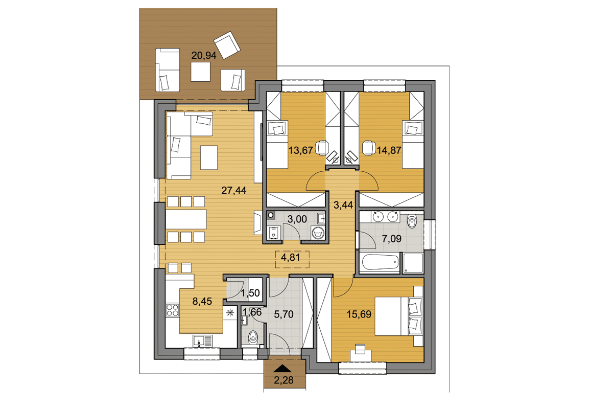 Projekt domu O107 - Pôdorys