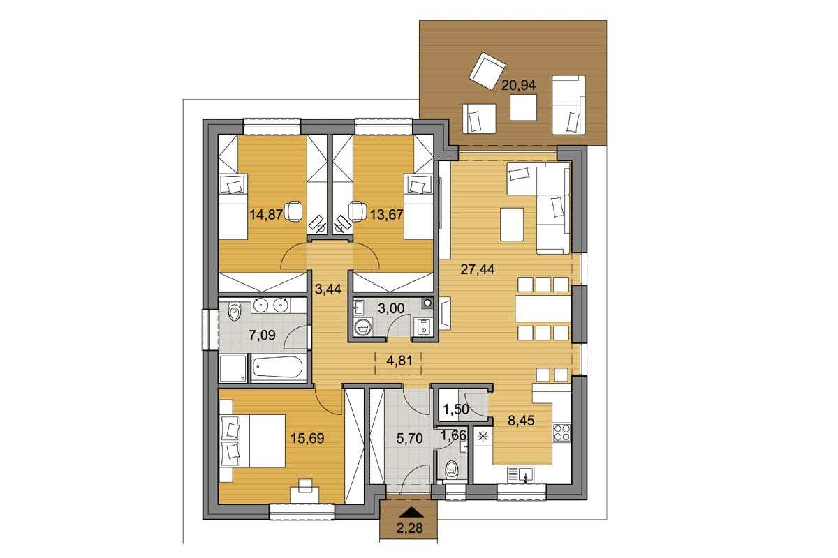 Bungalow O107 - Floor plan - Mirrored