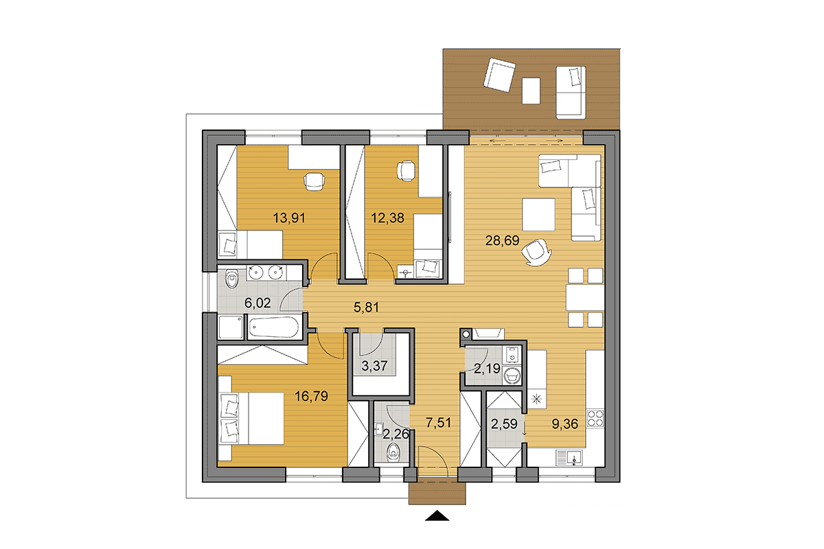 Bungalow O110 - Floor plan - Mirrored