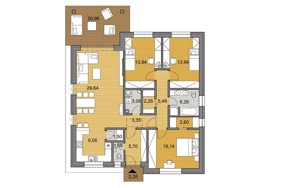 Projekt domu O115 - Pôdorys