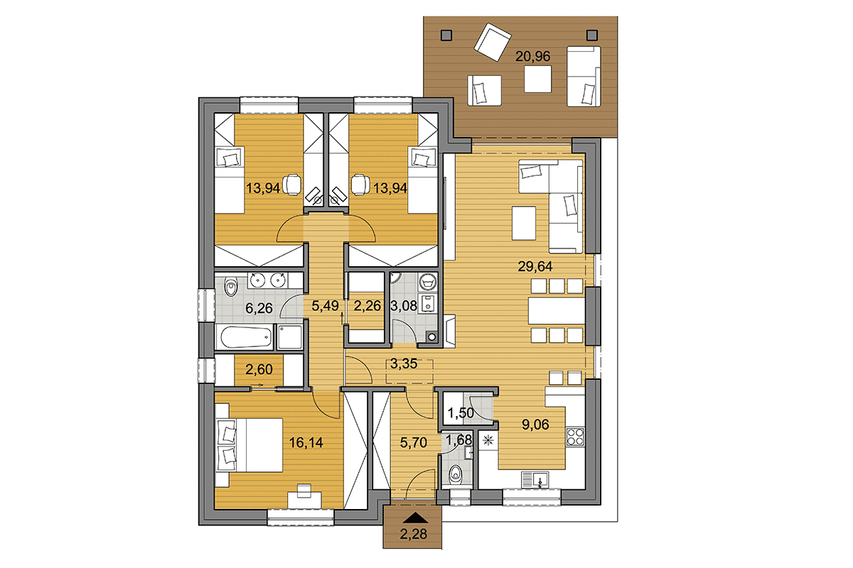 Bungalow O115 - Floor plan - Mirrored