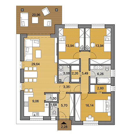 Projekt rodinného domu o ploche 115 m2