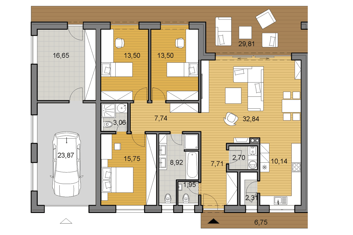 Bungalow O120G - Floor plan - Mirrored