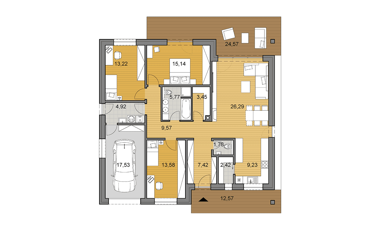 Projekt domu O130 - Pôdorys