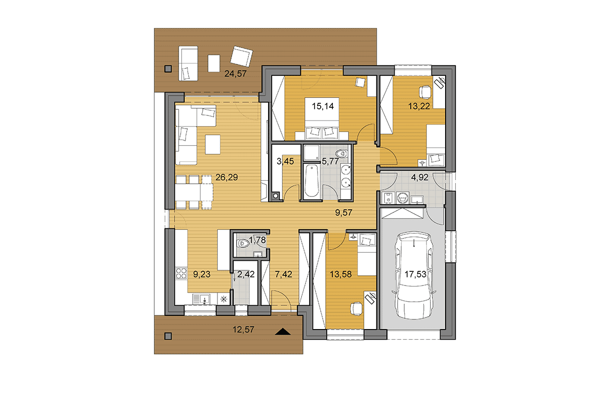 House plan O130 - Floor plan - Mirrored