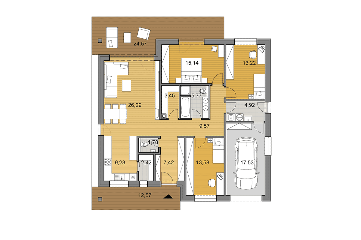 Projekt domu O130 - Pôdorys - Zrkadlený