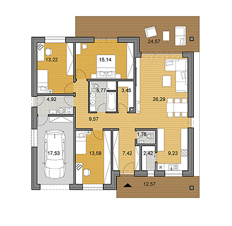 Projekt bungalovu - O130 - pôdorys