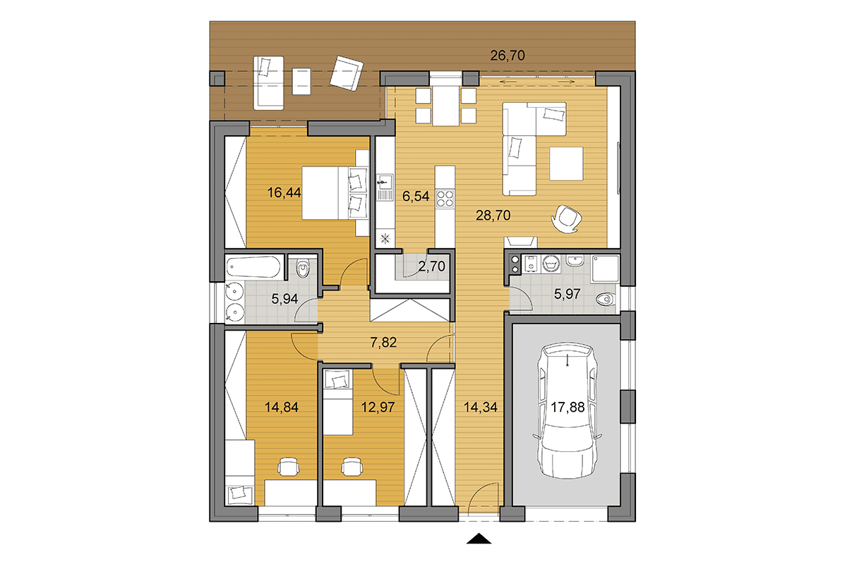 Projekt domu O135 - Pôdorys