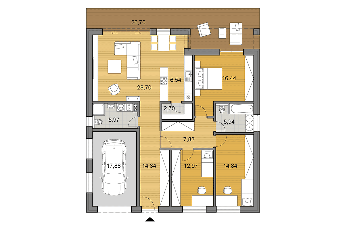 Projekt domu O135 - Pôdorys - Zrkadlený