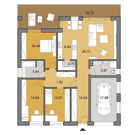 Projekt väčšieho rodinného domu o ploche 135 m2