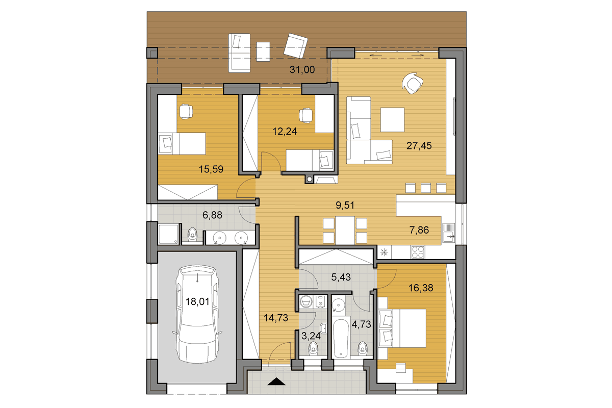 Projekt domu O140 - Pôdorys