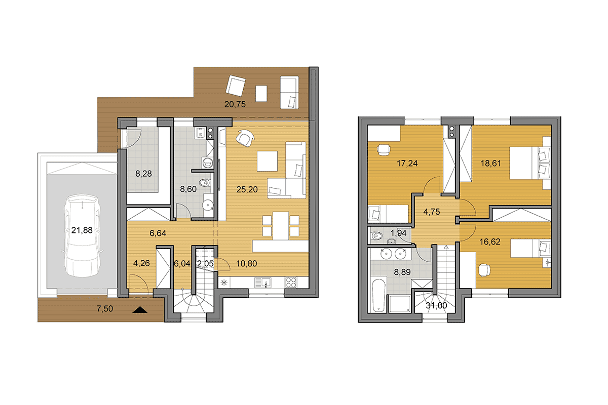 Projekt domu O2-130 - Pôdorys - Zrkadlený