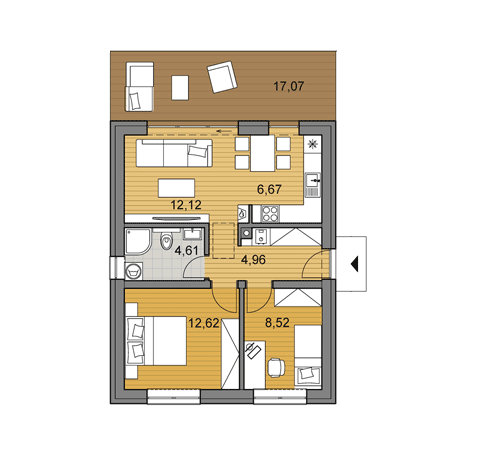 Projekt rodinného domu o ploche 49 m2