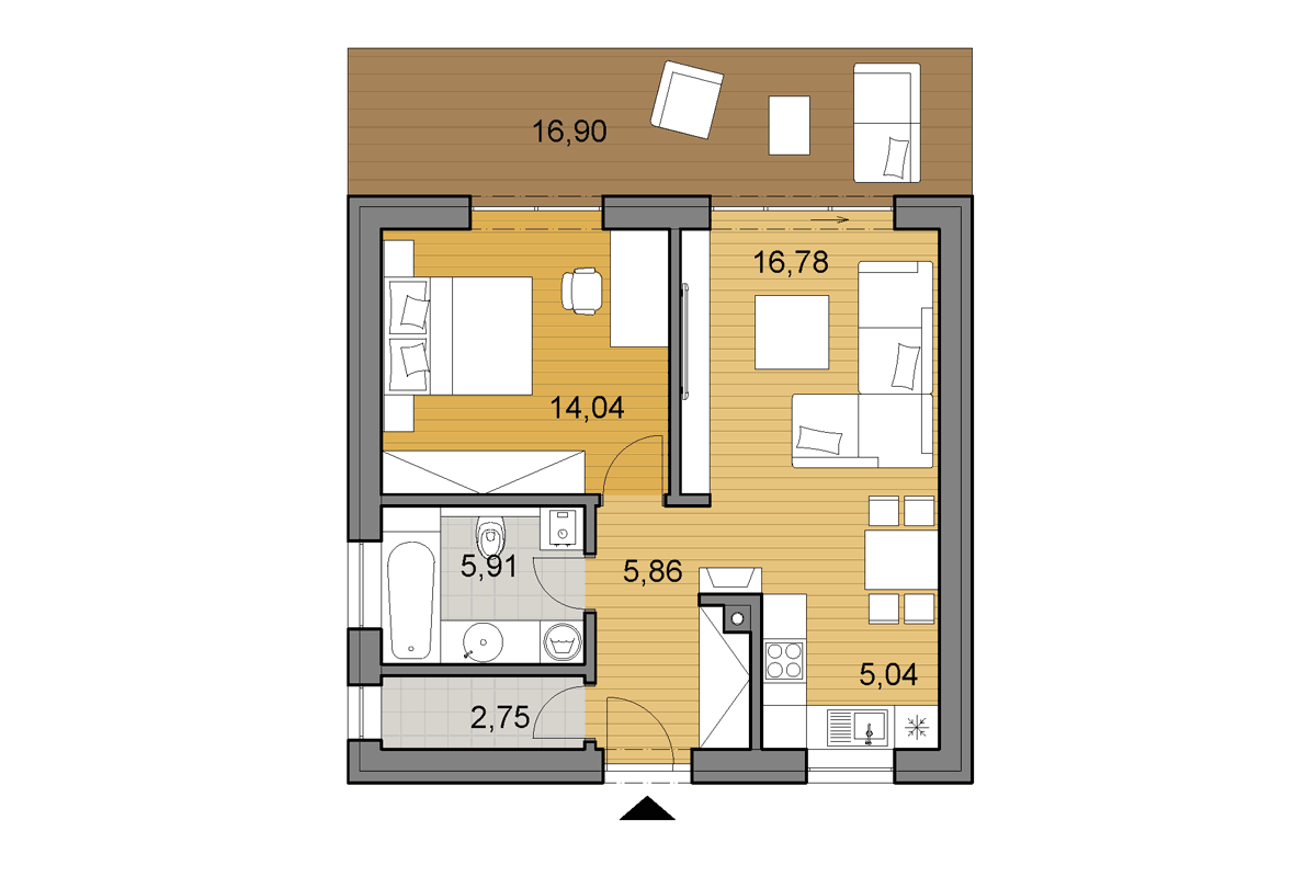 Bungalow O50 - Floor plan - Mirrored