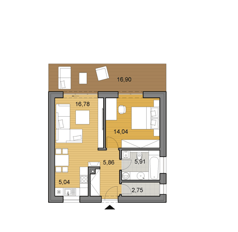 House plan of bungalow - 50 m2