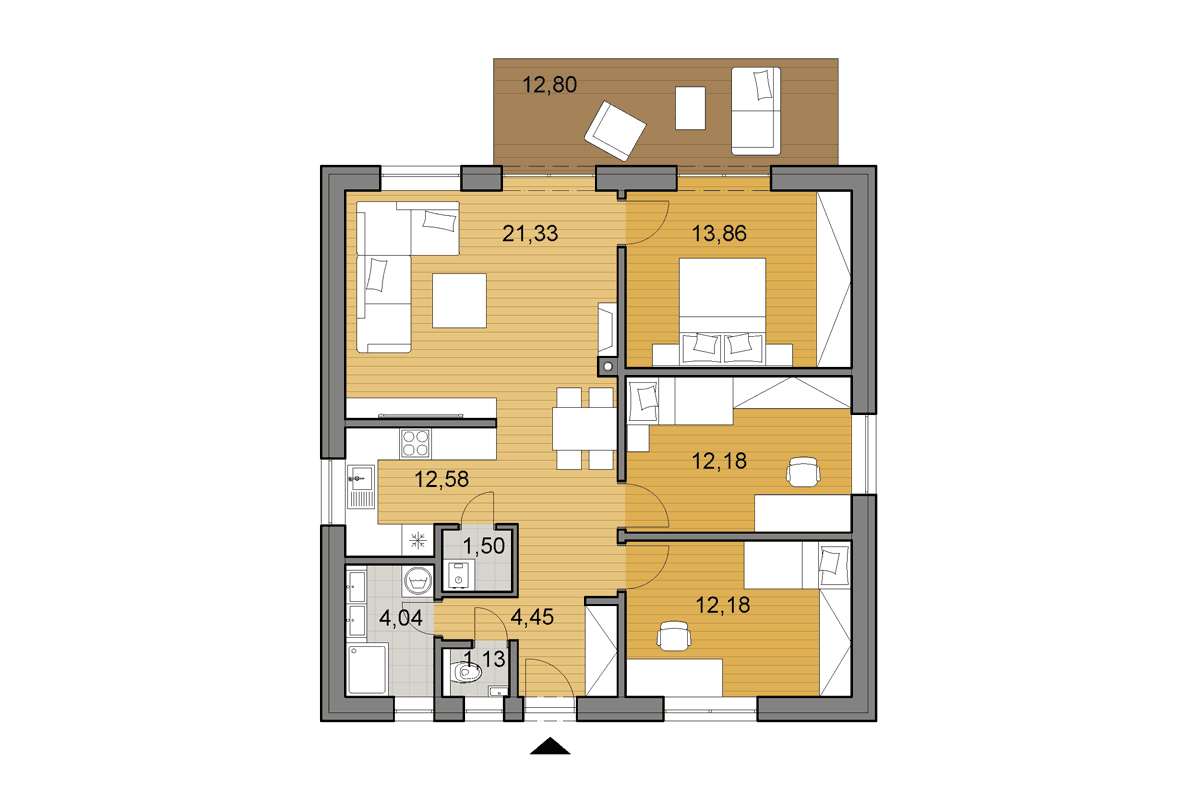 Bungalow O80 - Floor plan - Mirrored