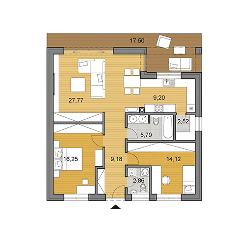 Projekt menšieho rodinného domu o ploche 87 m2