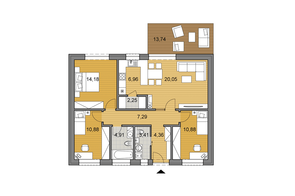 Projekt domu O86 - Pôdorys - Otočený variant