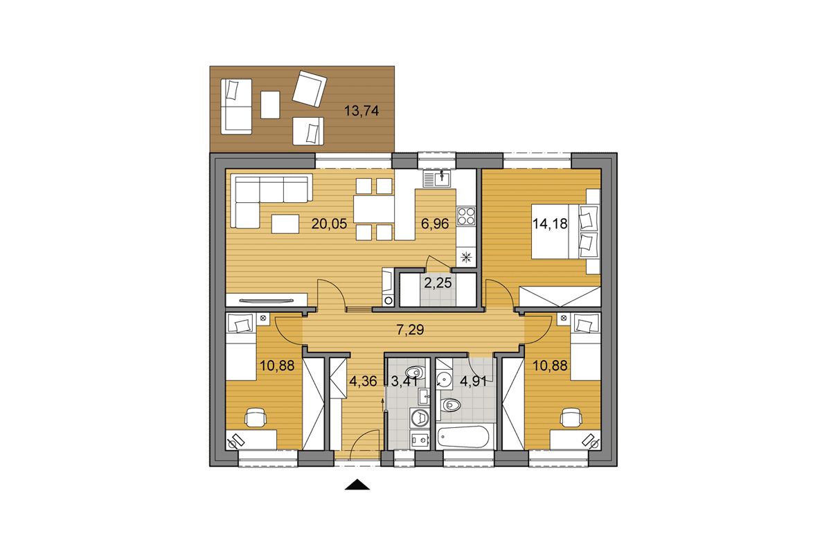 Projekt domu O86 - Pôdorys - Zrkadlený - Otočený variant