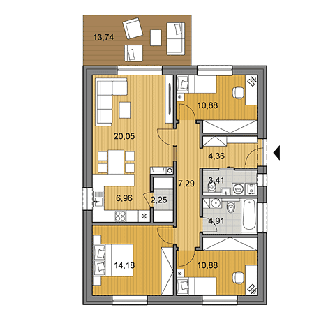 Projekt rodinného domu o ploche 86 m2