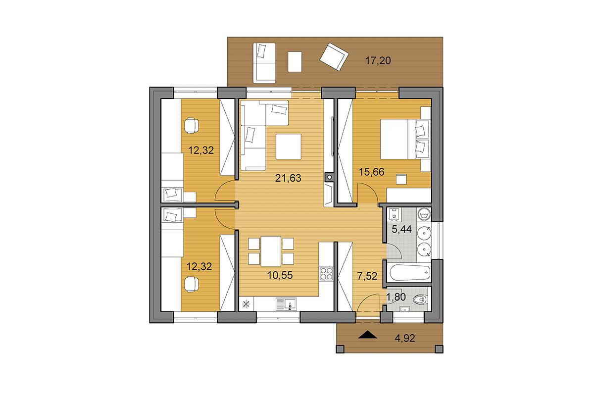 Bungalow O87 - Floor plan - Mirrored