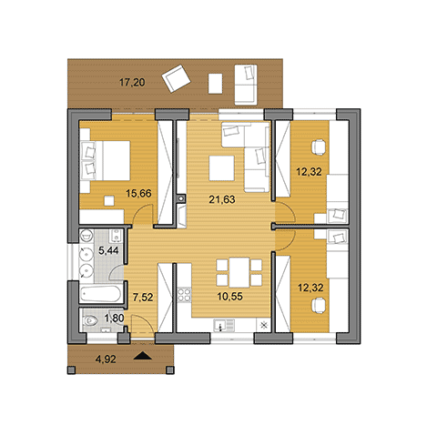 Projekt rodinného domu o ploche 87 m2