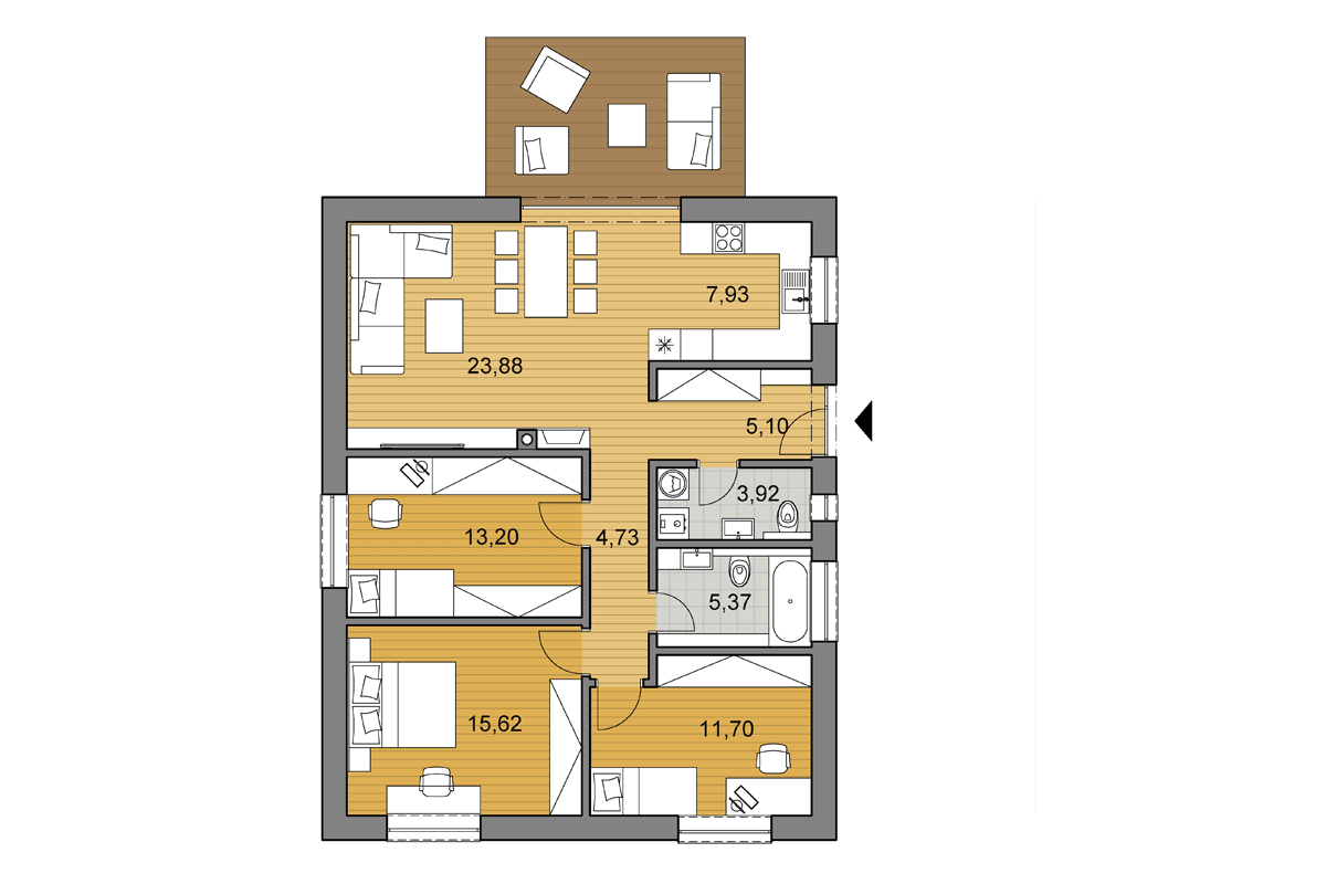 Projekt domu O91 - Pôdorys - Otočený variant