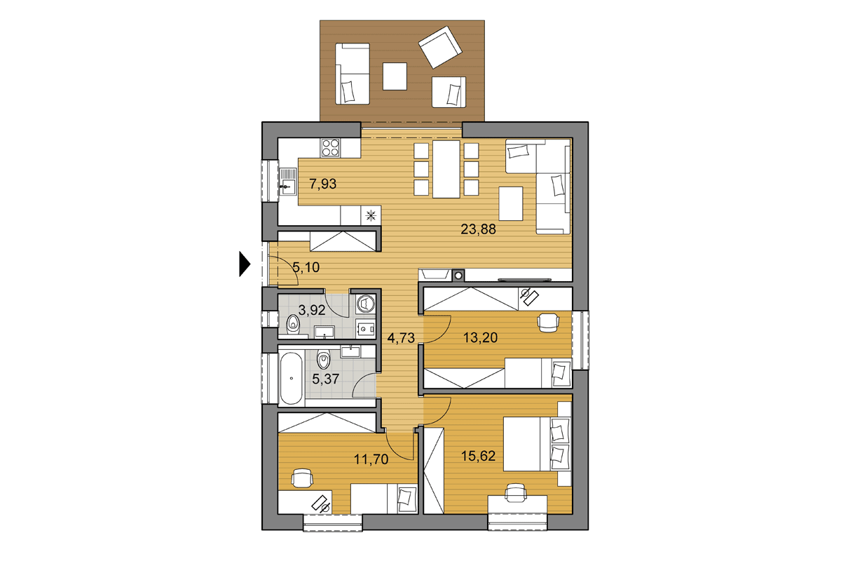 Projekt domu O91 - Pôdorys - Zrkadlený - Otočený variant