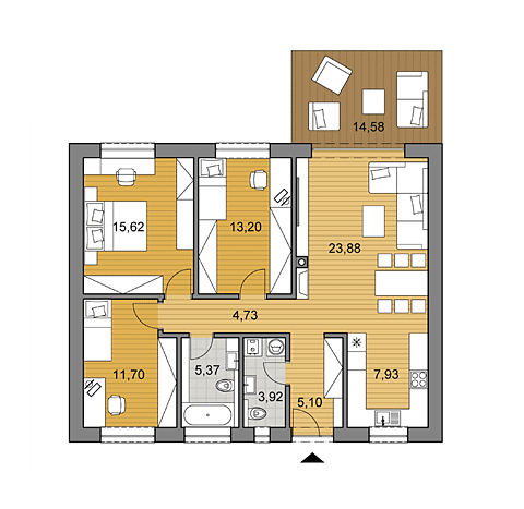 Projekt rodinného domu o ploche 91 m2