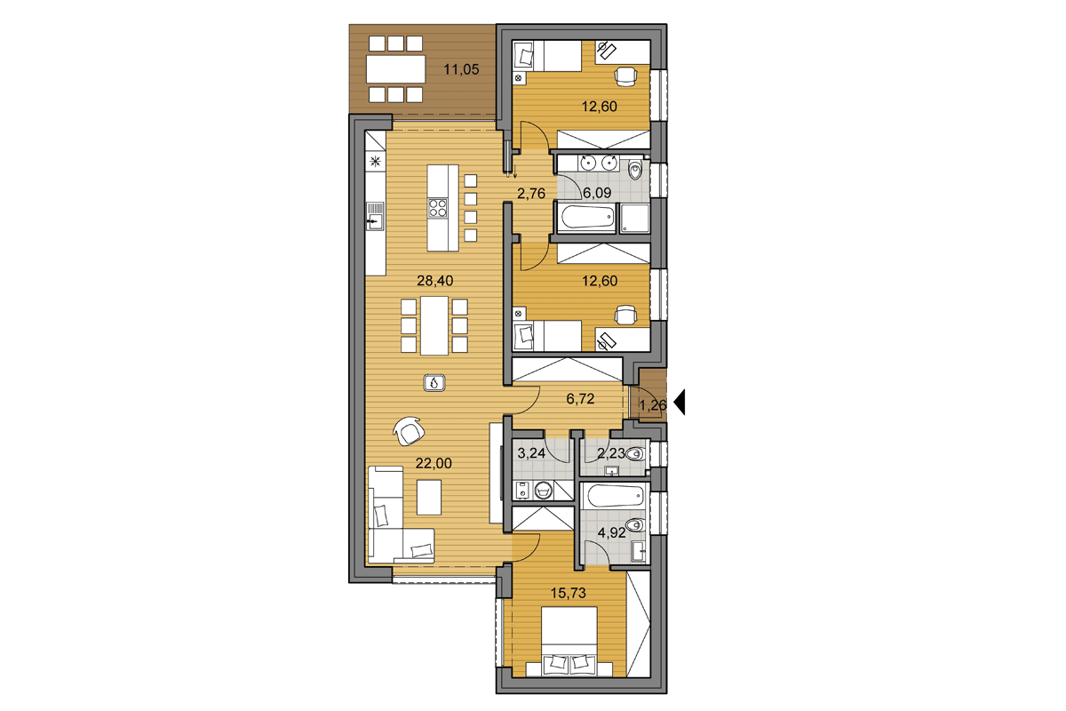 Projekt domu T118 - Pôdorys - Zrkadlený