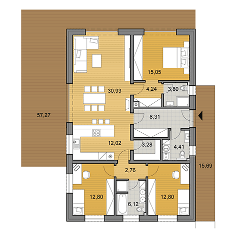 Projekt rodinného domu o ploche 116 m2