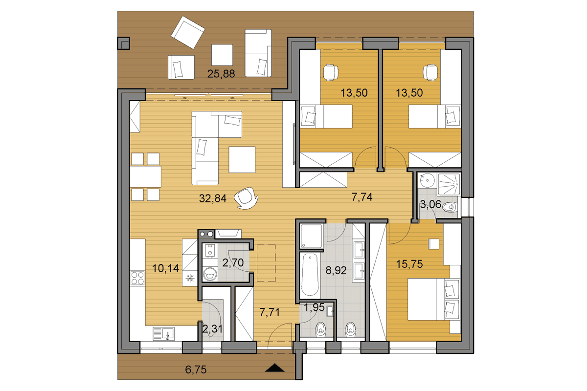 Projekt domu O120 - Pôdorys