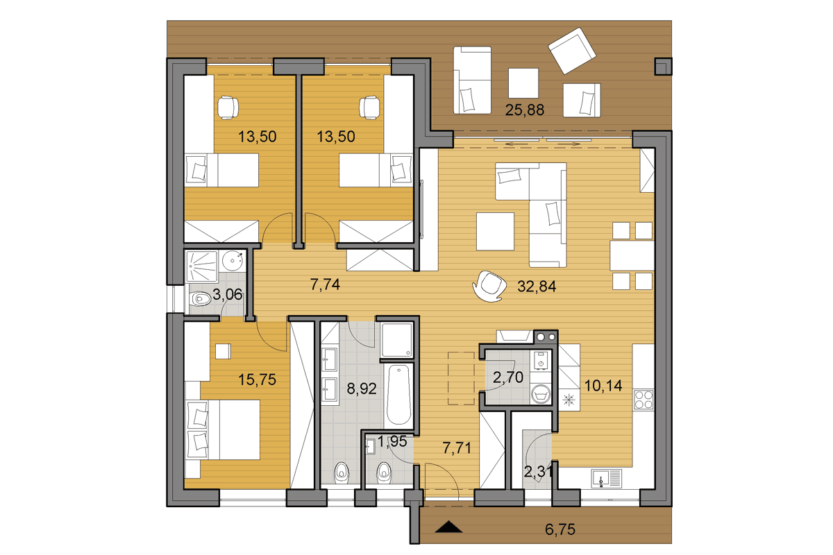 Bungalow O120 - Floor plan - Mirrored