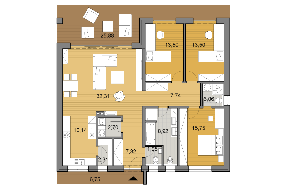 Projekt domu O120P - Pôdorys