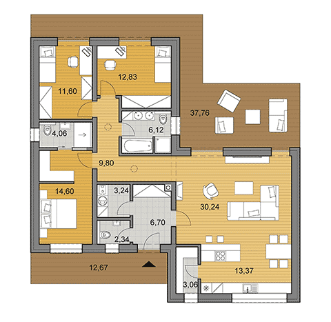 House Design Plans 12x11 M With 4