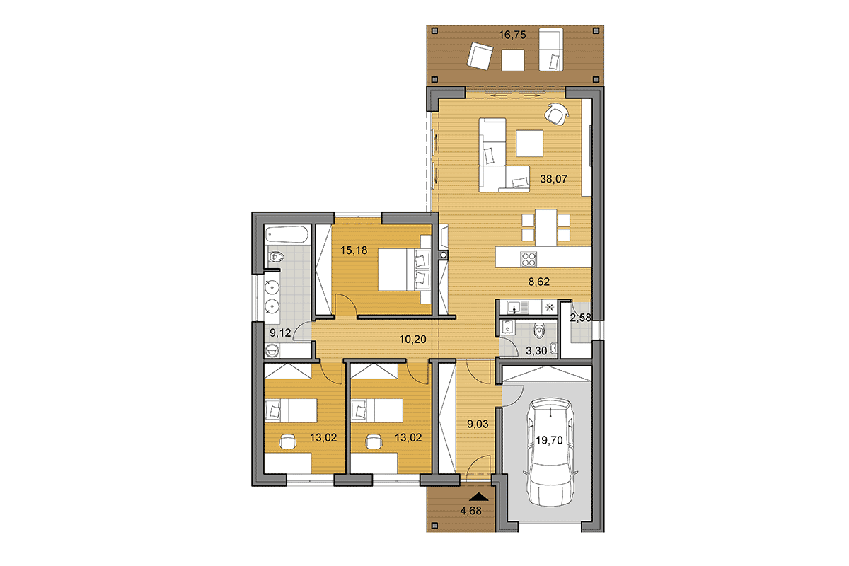 Plan Of L Shaped House Bungalow L135 Djs Architecture