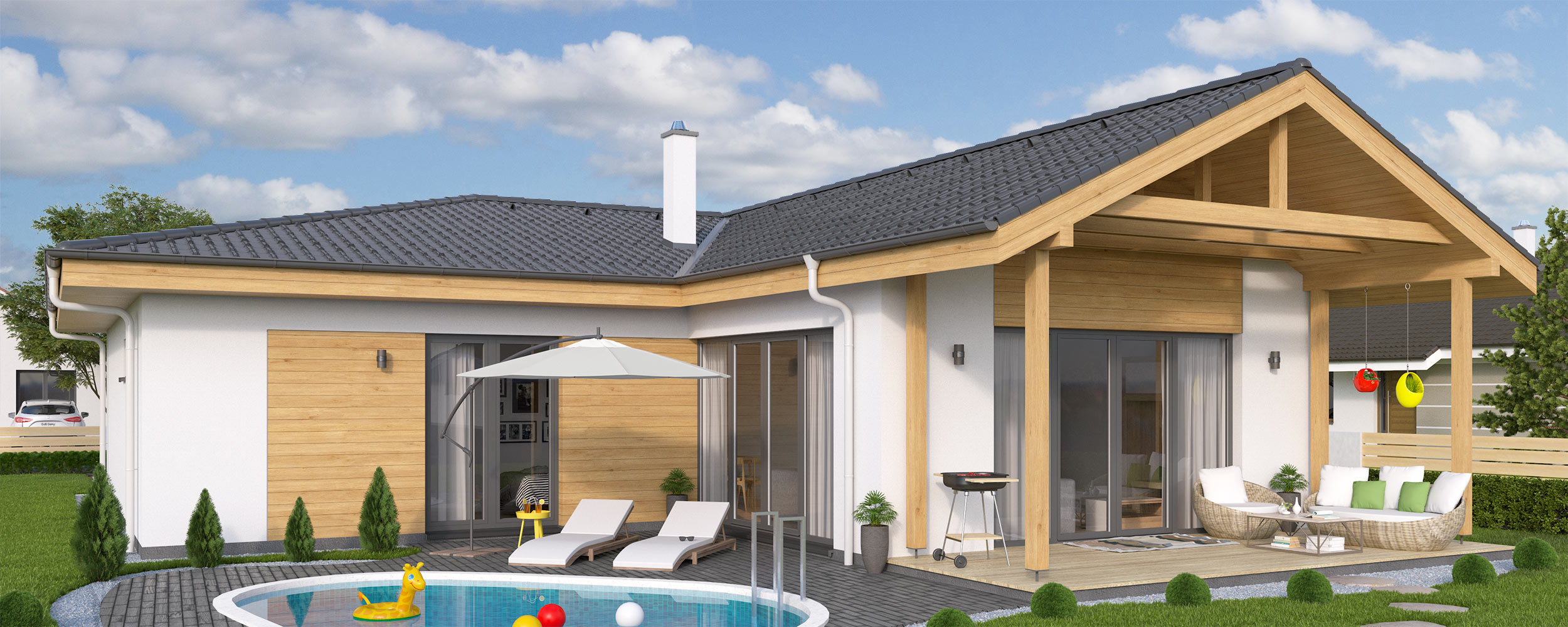 Plan of L shaped house - bungalow L135 | DJS Architecture
