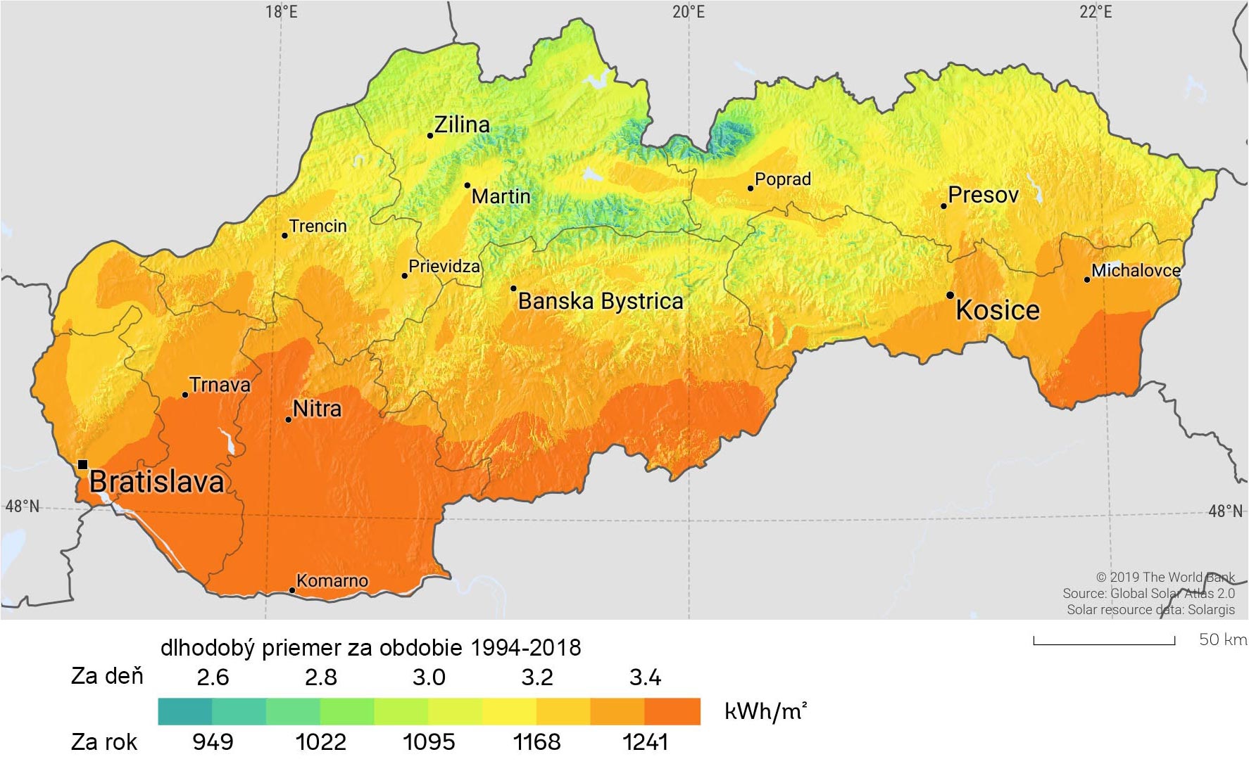Intenzita slnečného žiarenia na Slovensku za rok